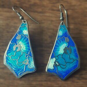 Beautiful Vintage Cloisonné Enamel Silvertone Earrings